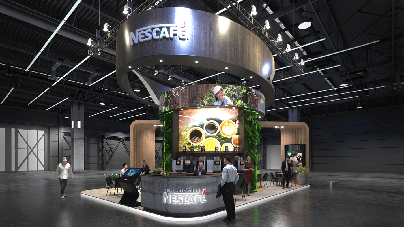 3D booth Coffee design Exhibition  expo nescafe Stand starbucks