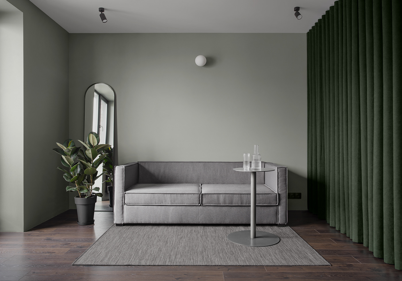 Minimalism ascetic moderndesign contemporaryinterior greenapartment grayapartment interiordesign