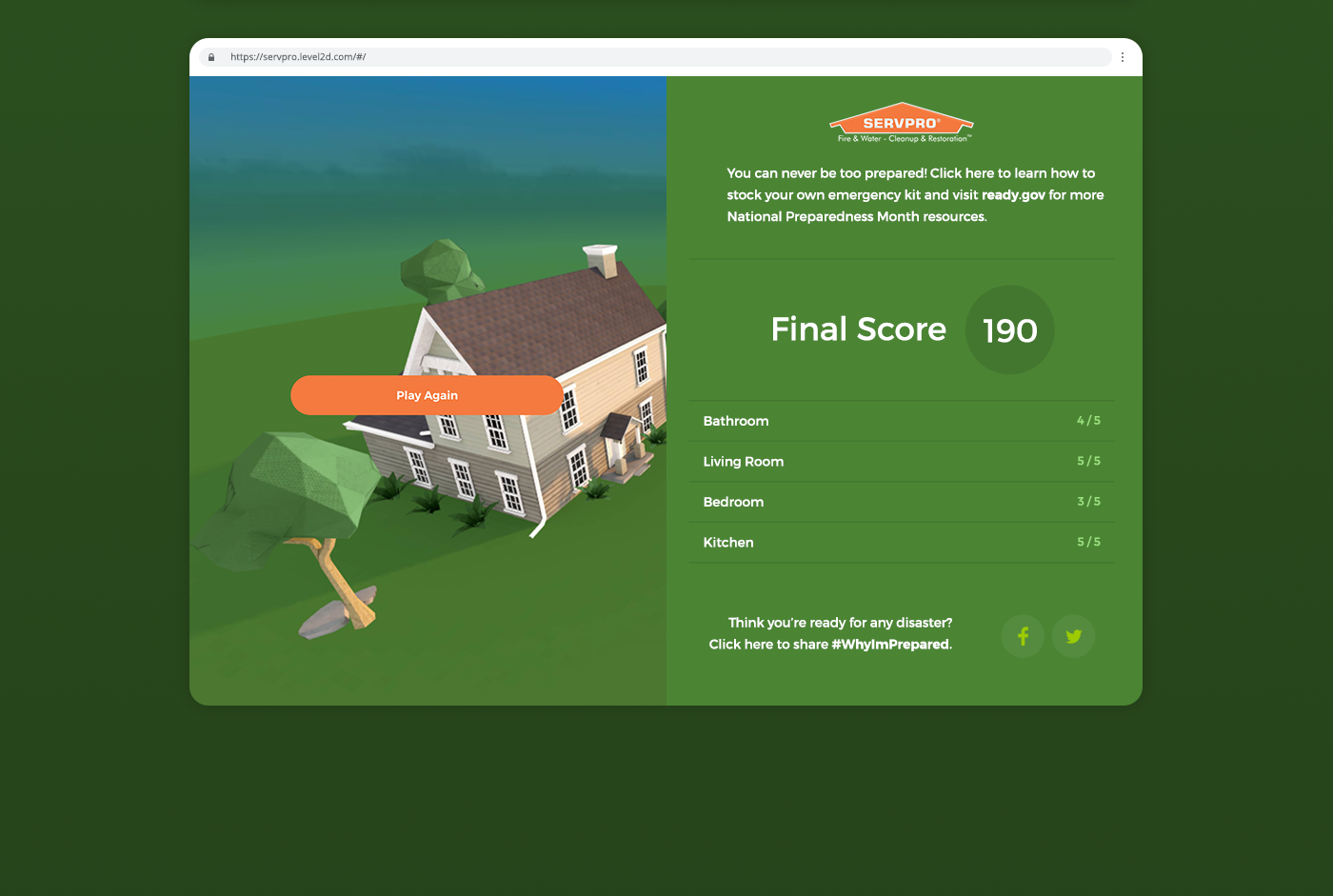 threejs game Servpro  house Low Poly 3D interactive Website disaster cinema4d