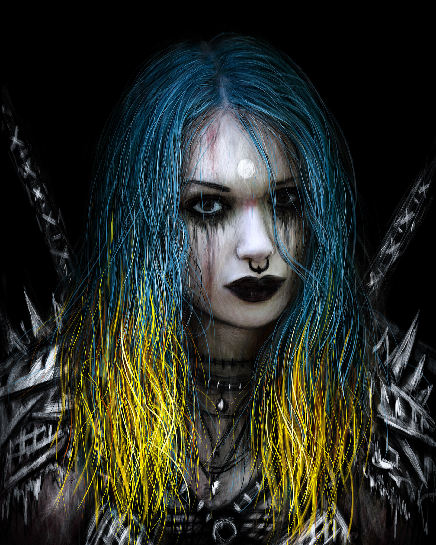 goth gothic Dark Fantasy portrait teal fantasy woman female blue hair dark