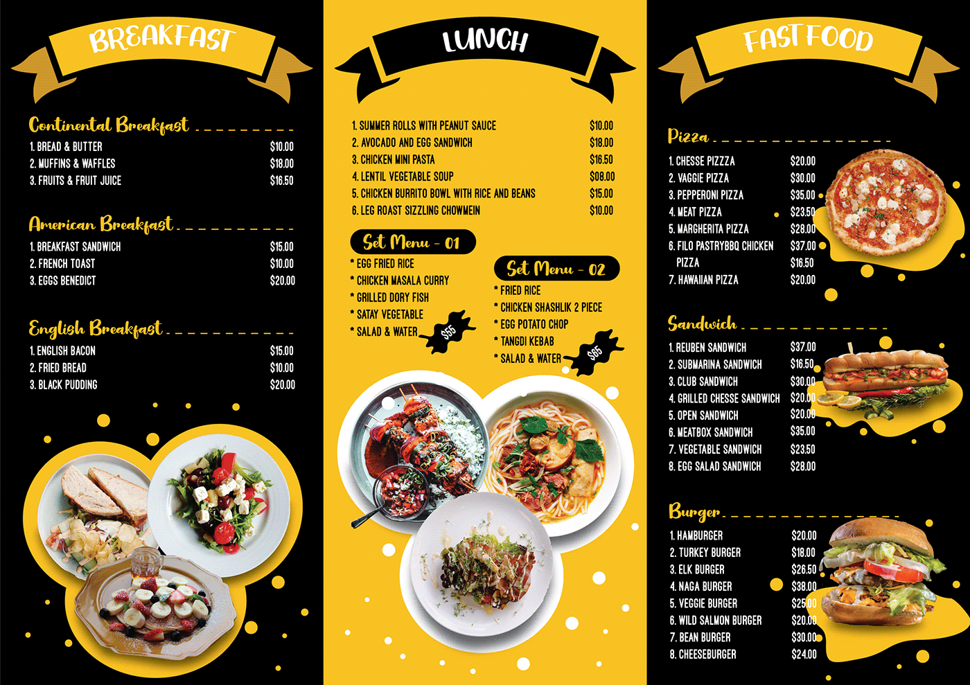 brochure design food menu graphic design  Menu Card menu card design minimal restaurant menu trifold brochure