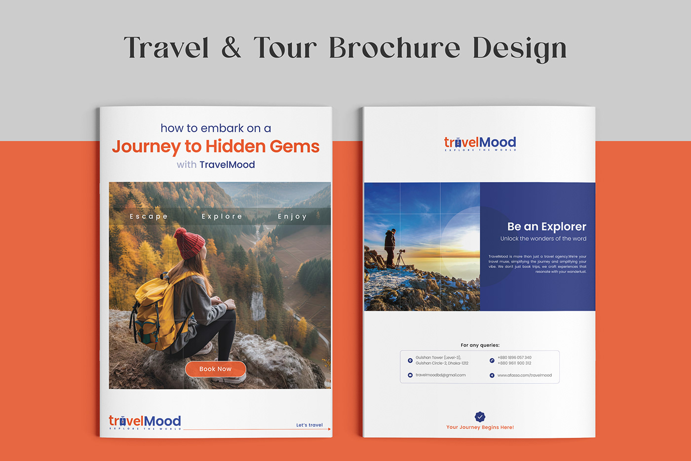 bifold brochure flyer Travel tour tourism Advertising  brand identity minimal design