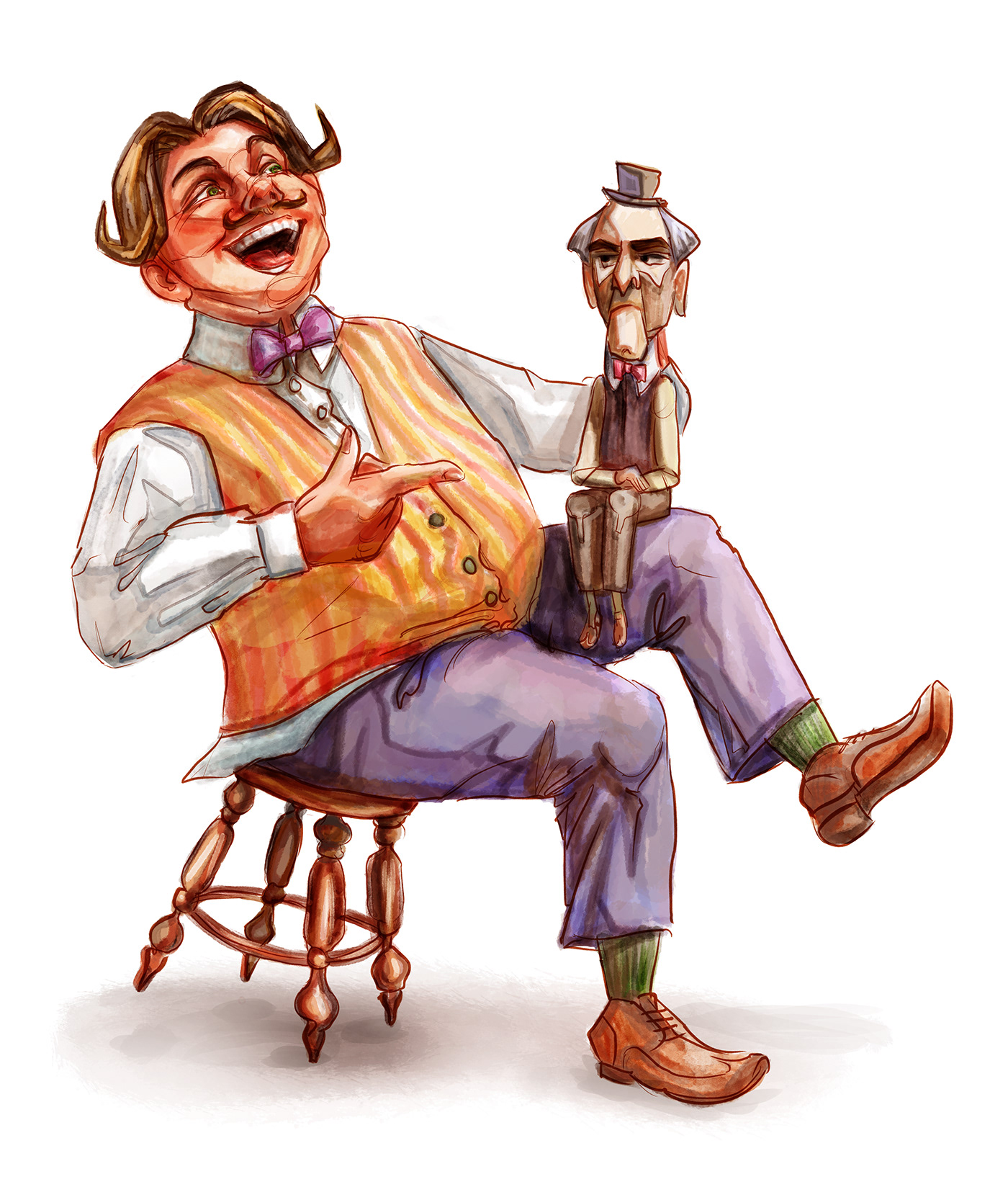 ventriloquist Character design  funny character occupation puppeteer digital painting 2d character design painterly