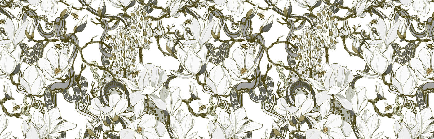 pattern magnolias snakes pattern design  Flowers Digital Art  ornament