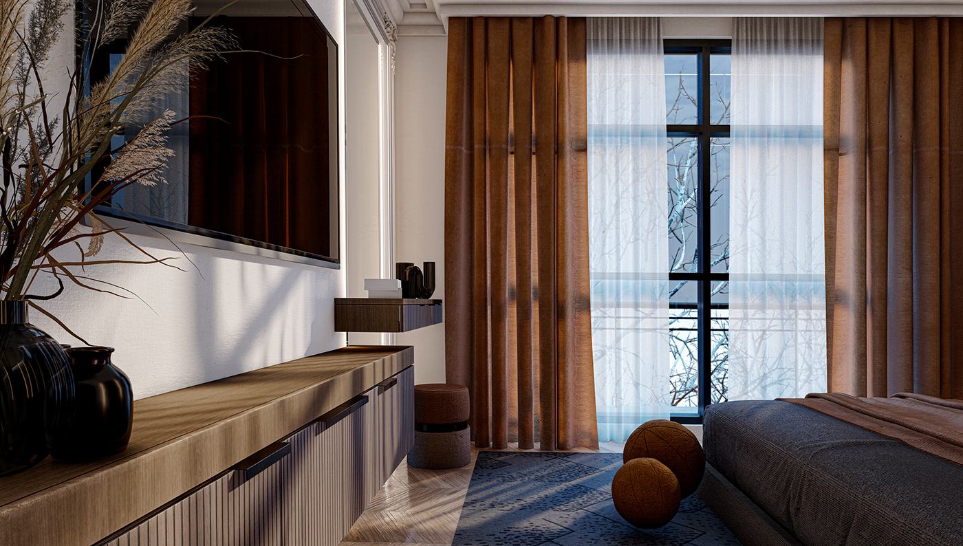 bedroom interior design  architecture modren visualization Interior orange calssic lunion