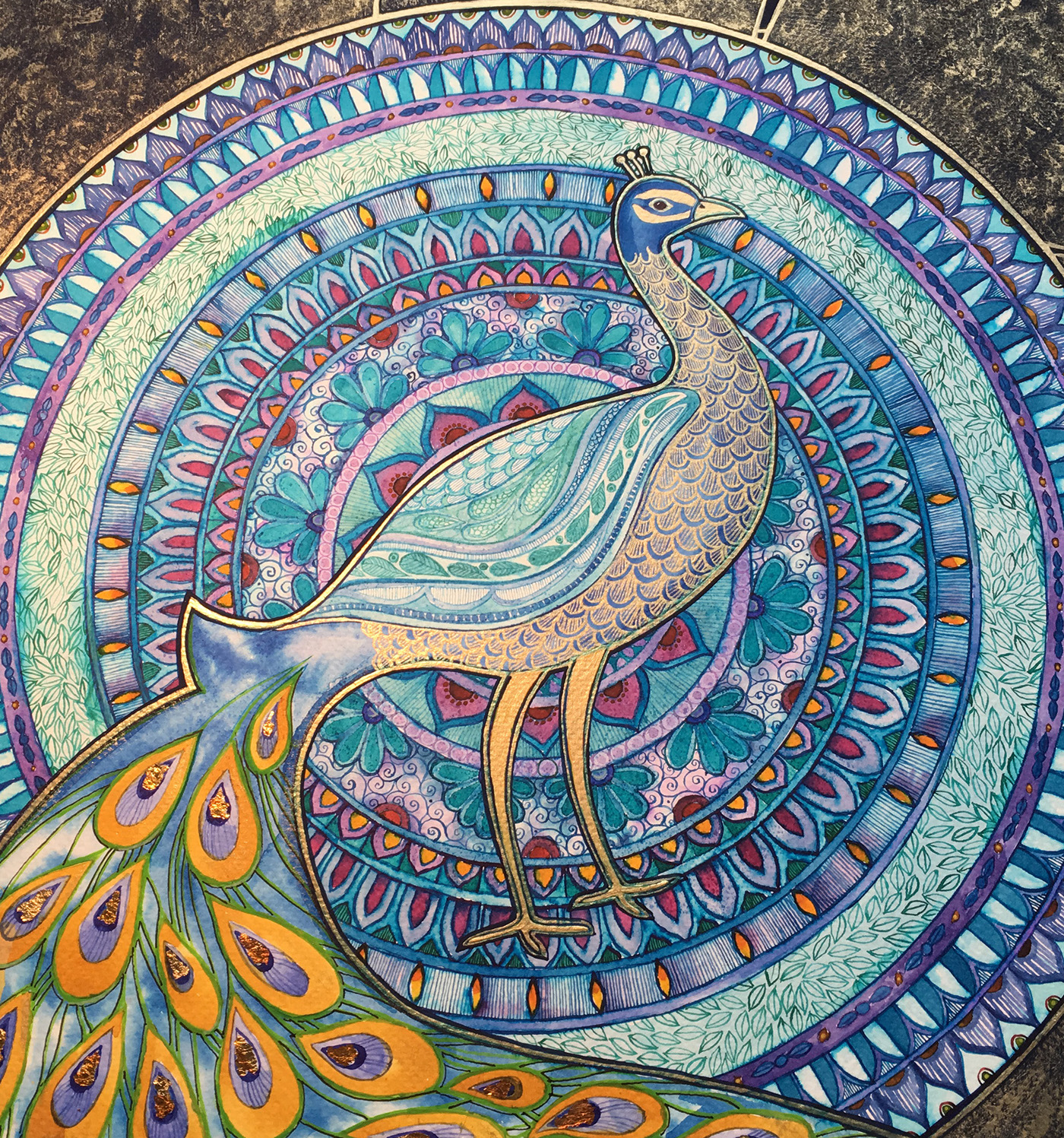 watercolor painting   ILLUSTRATION  Mandala jewish folklore peacock