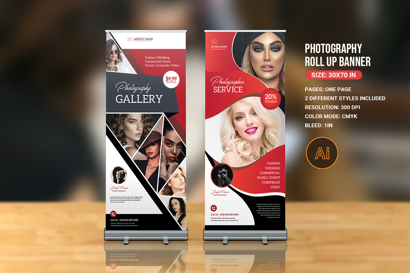 Photography  Roll-Up banner template photography poster Rollup Template singage photography marketing Advertising  Illustrator