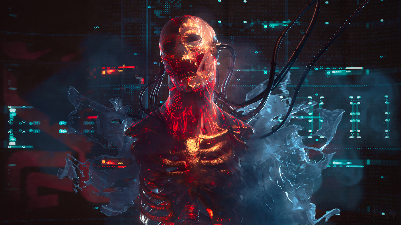 3D Competition Cyberpunk dark skull tech Scifi c4d