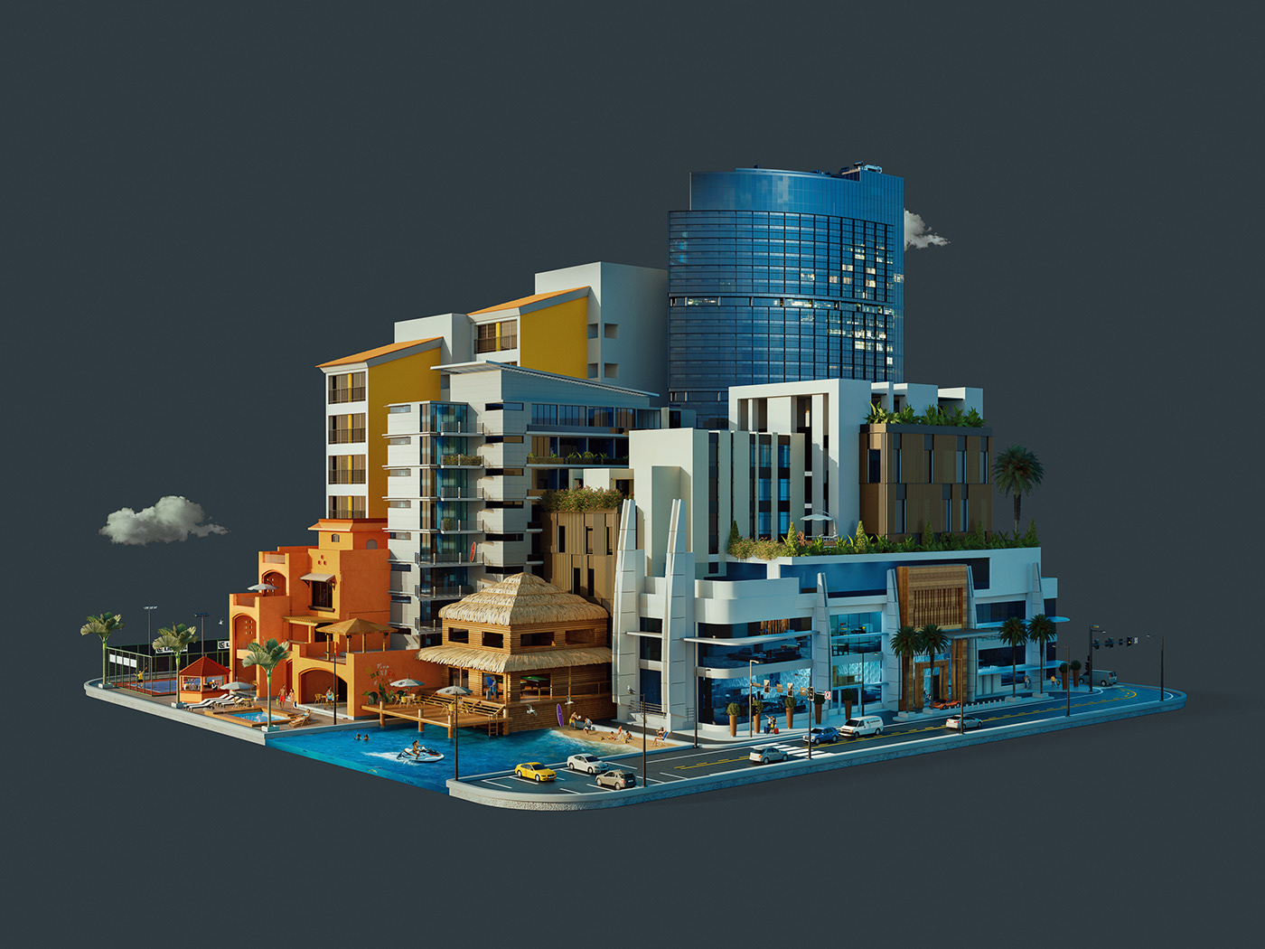 CGI Render cartoon building construction world Isometric 3D liugong mini world