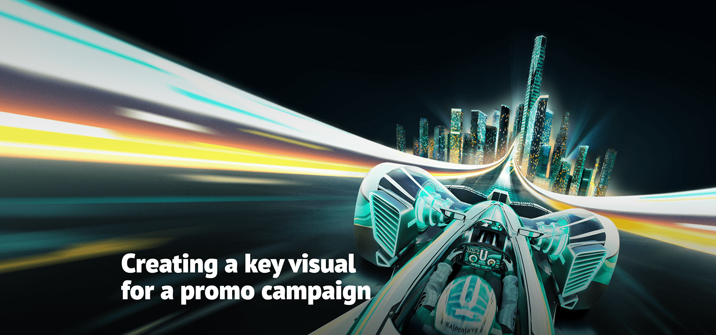 3D Advertising  banner campaign car key visual marketing   Render visualization Kaspersky