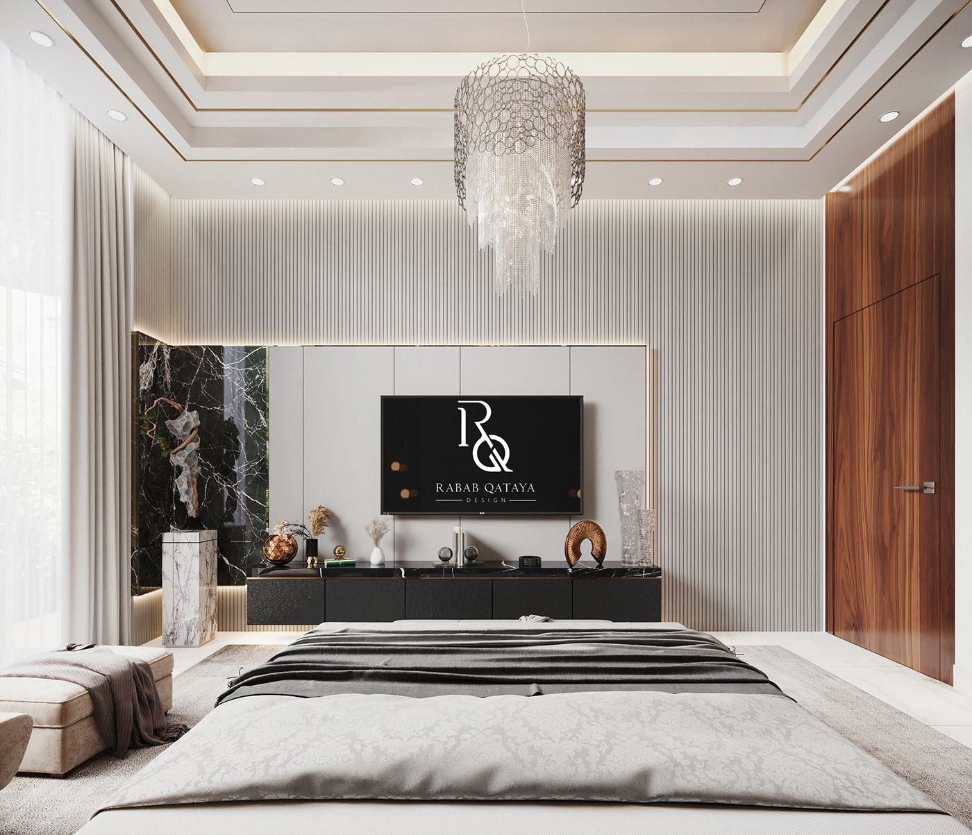 3D bedroom corona download Free Scene Interior luxury Master modeling scene