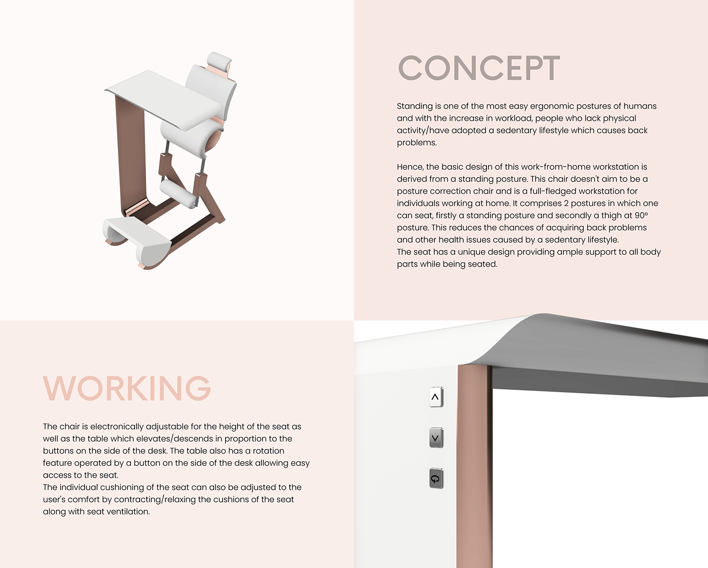 3D chair design concept Ergonomics human factors product product design  research workfromhome workstation