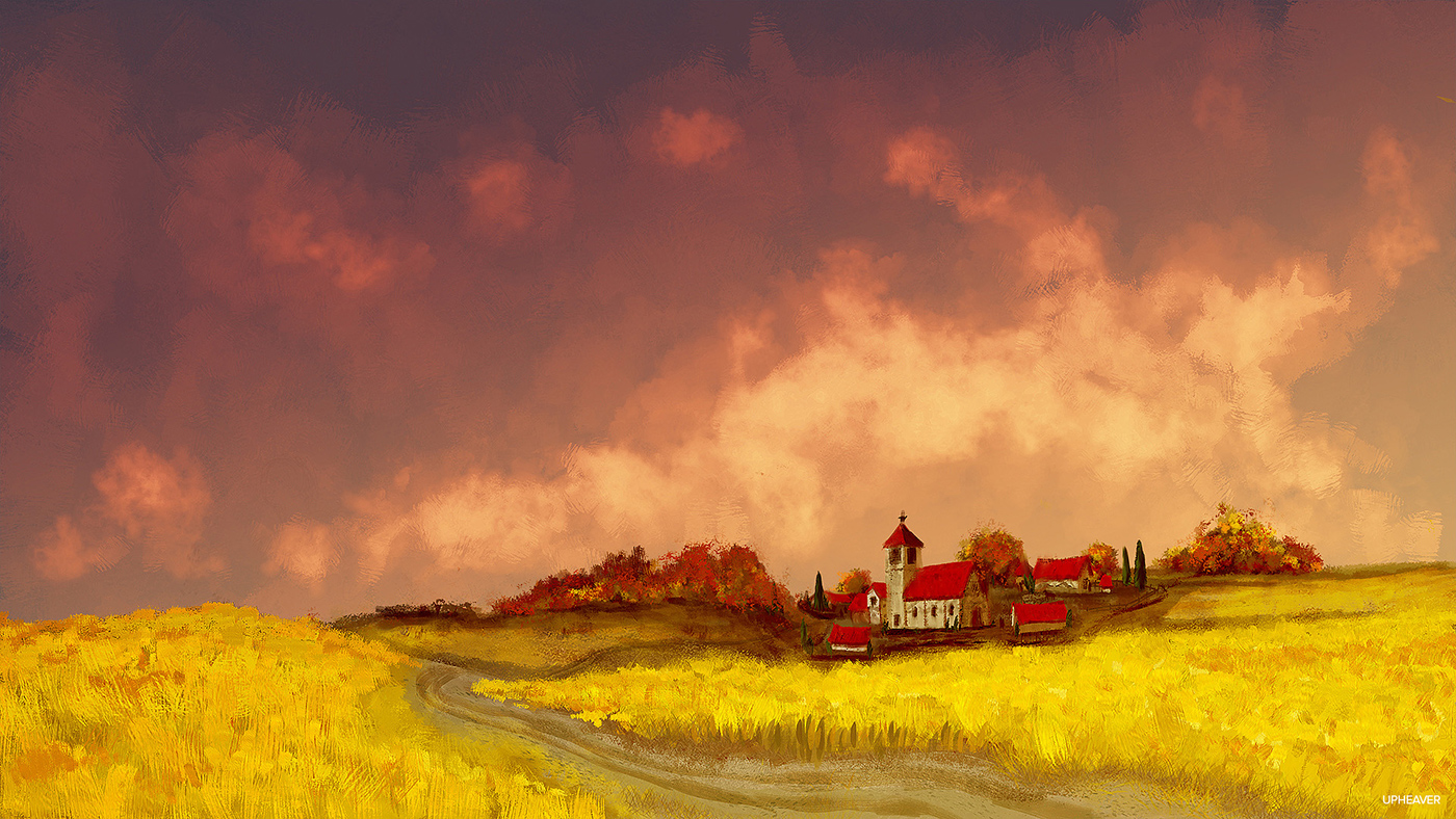 village autumn oil canvas painting   scenery environment
