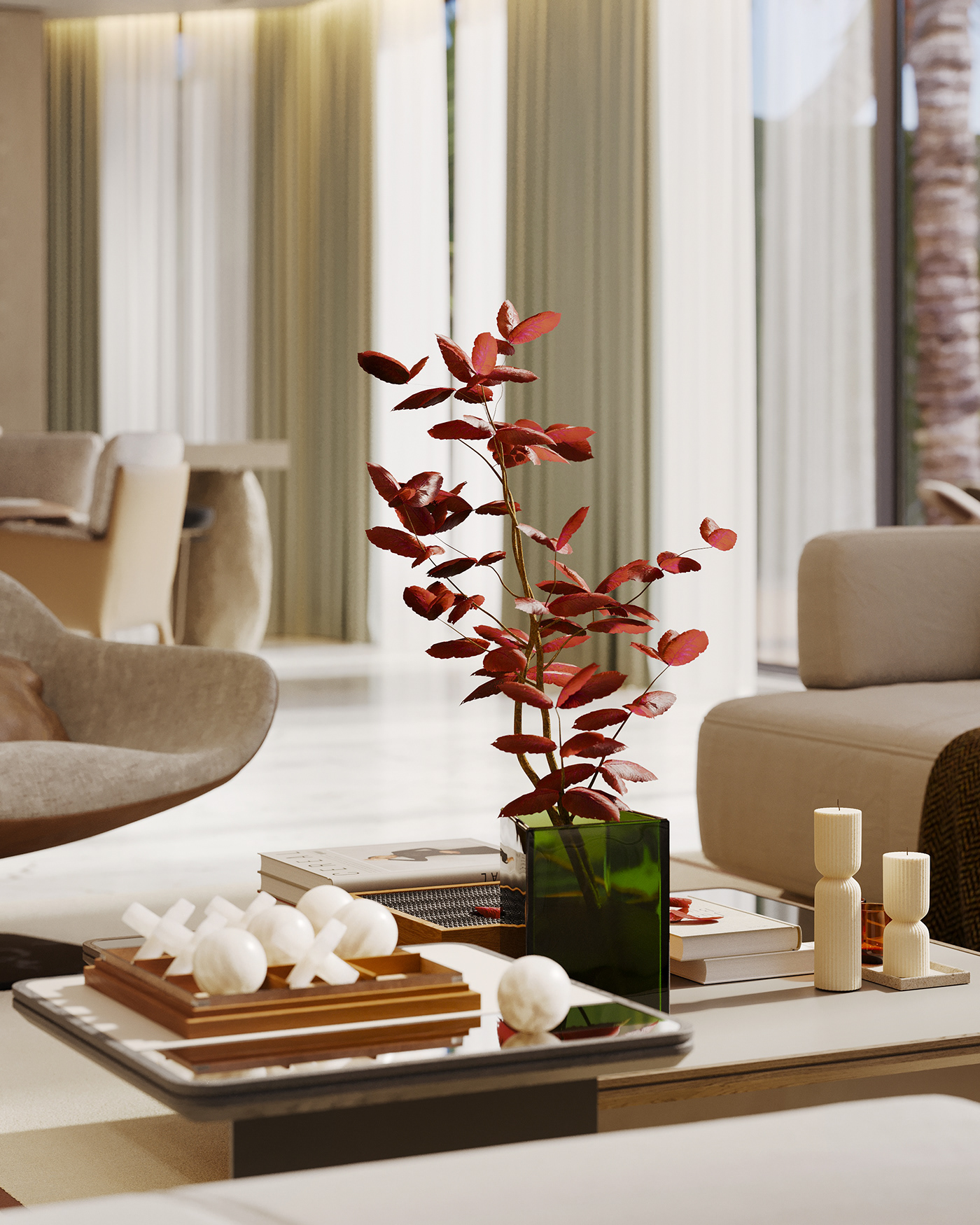 dubai Villa interior design  living room kitchen visualization Render dining Interior garden