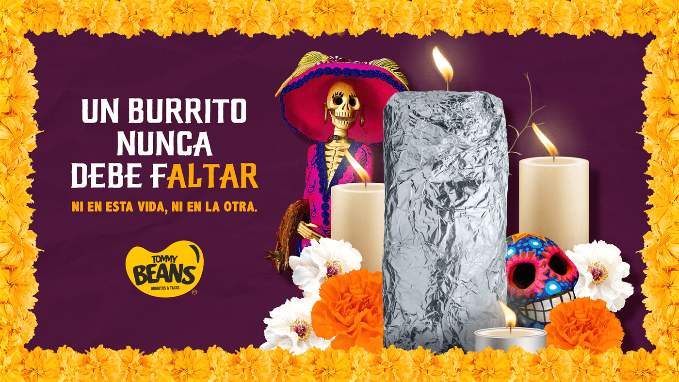 burritos Mexican Food brand identity Fast food key visual Campaña publicidad social media chile Tommy Beans