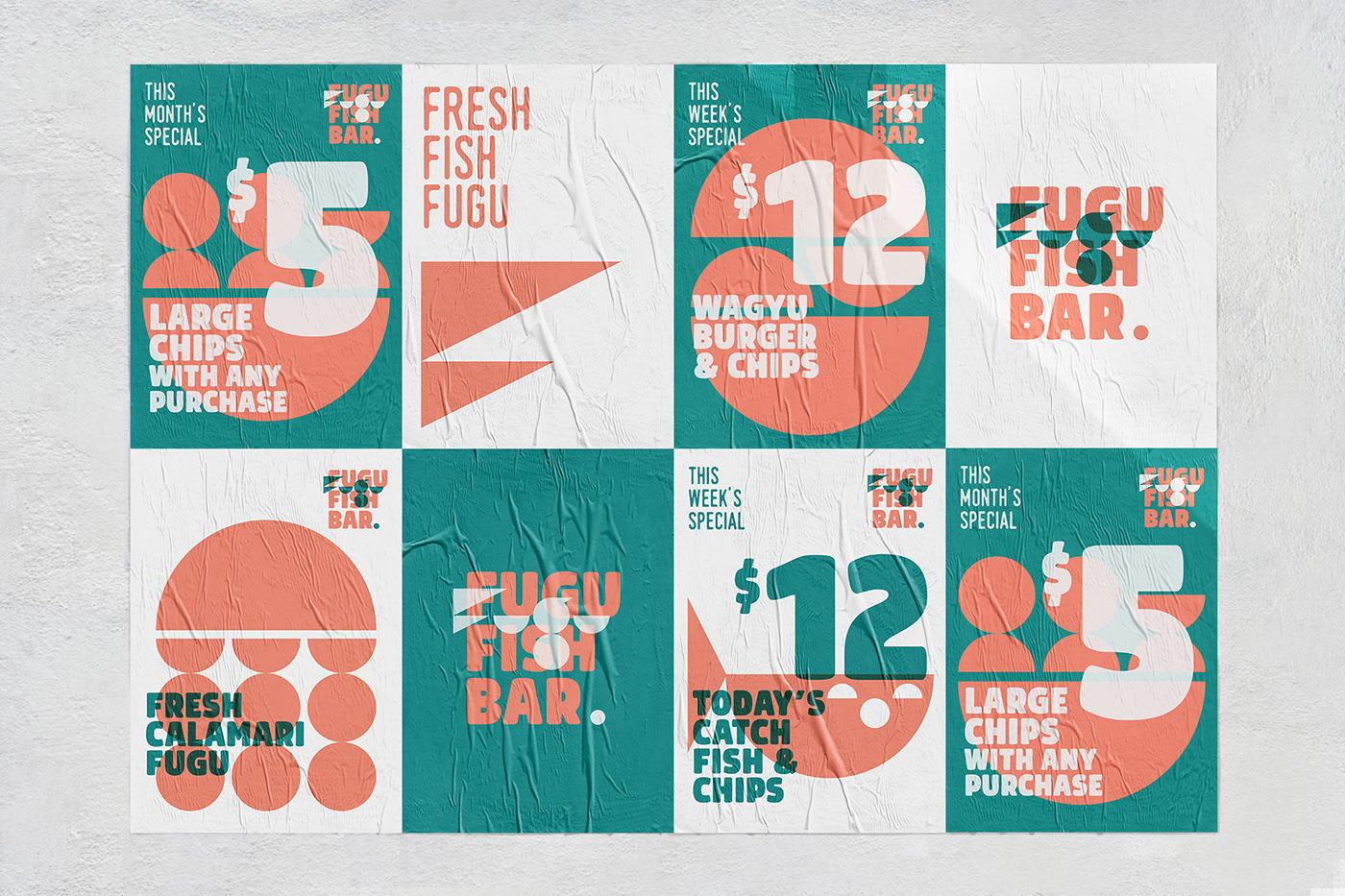 branding  fish and chips fish puffer fish fugu menu design circle posters geometry hue studio