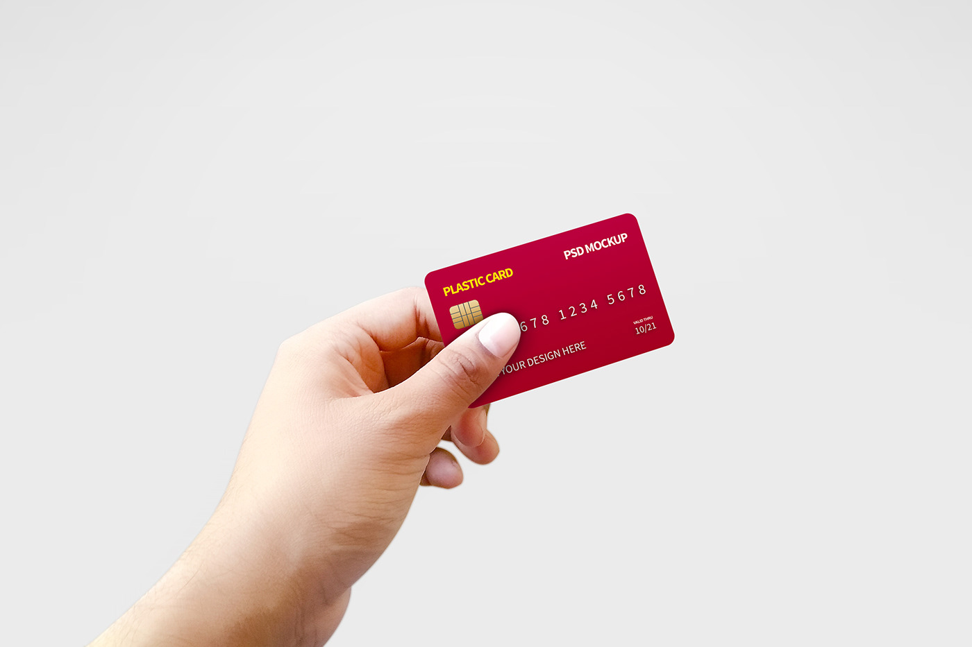 plastic credit discount loyalty card Mockup psd presentation in hand hand