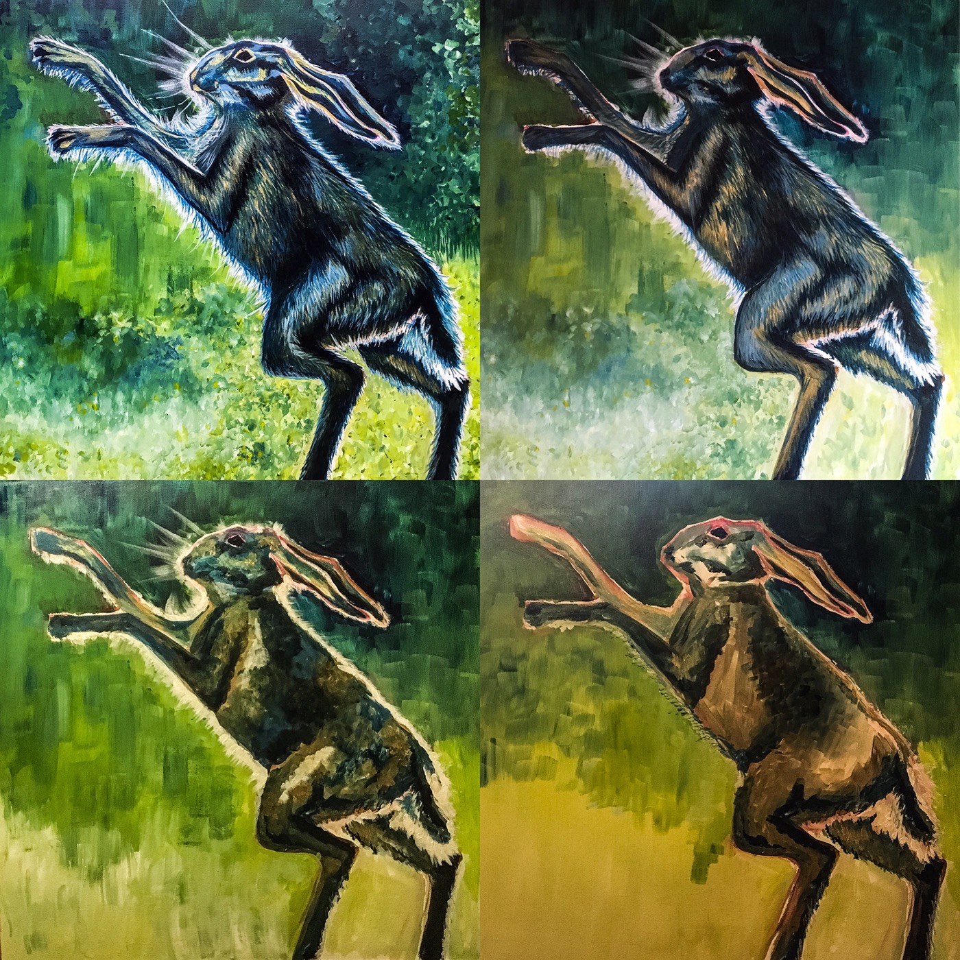 acrylics wildlife art hares hare painting   fine art painting