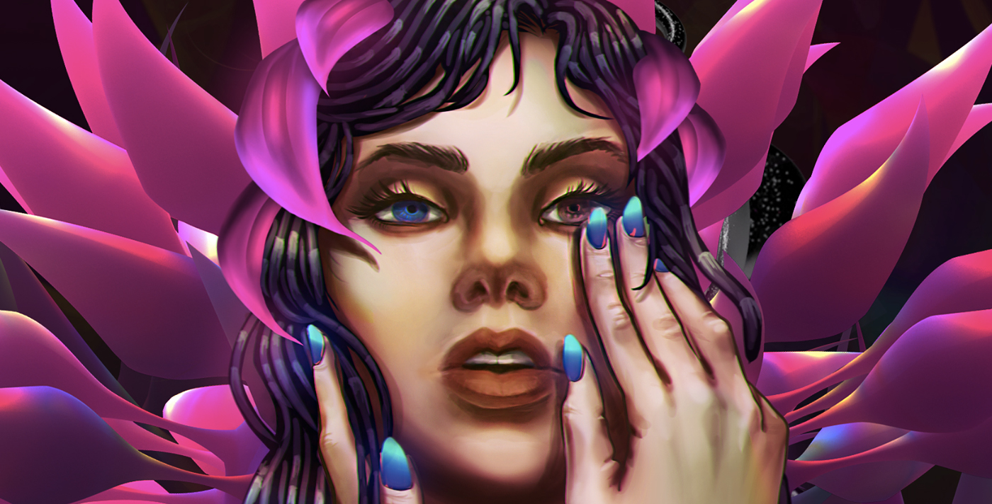Collaboration digital painting goddess mixed media 3D iris
