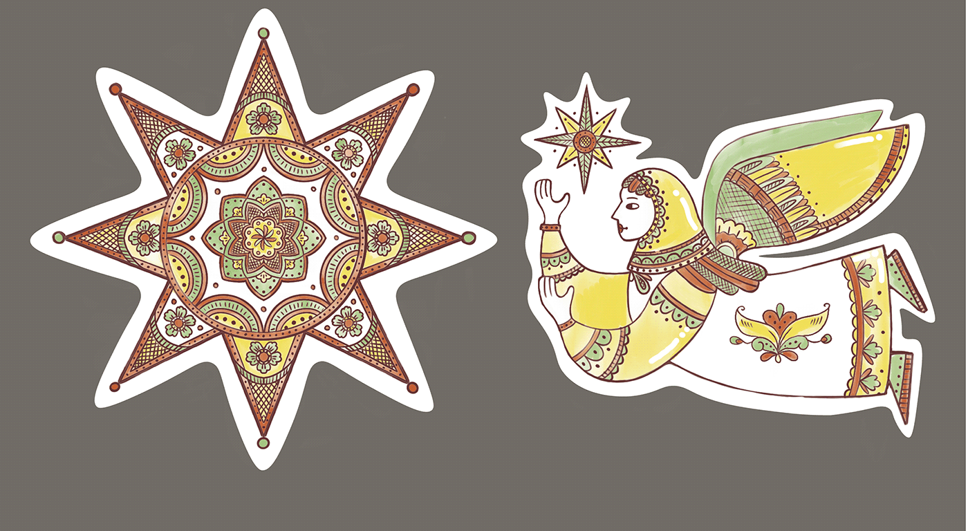 Christmas sticker ILLUSTRATION  holidays tradition folk sticker pack Character design  Digital Art 