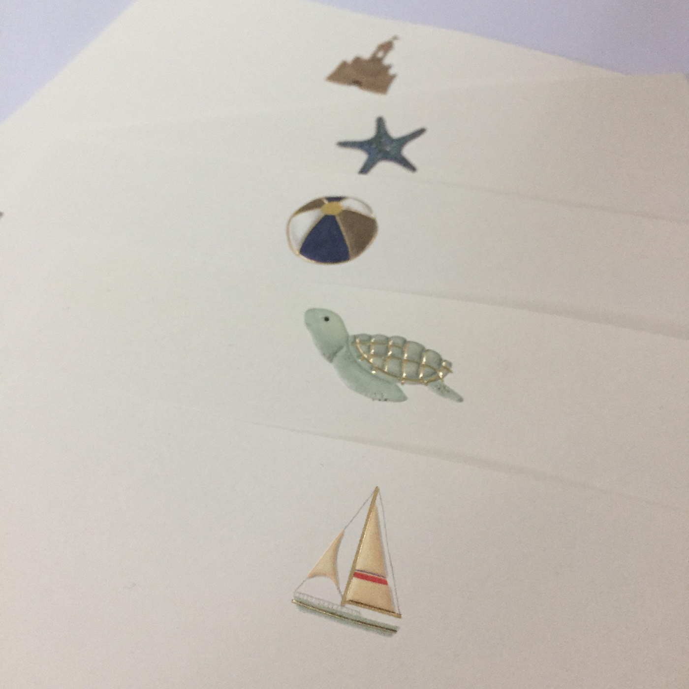 gifttag card personalized dog kids boat starfish sandcastle beach ball beach Turtle hotstamp gold