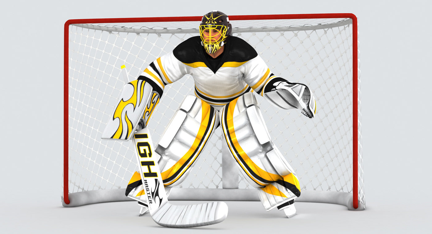 hockey player sport 3D model puck disk iceskate 3D hockey player Goaltender bruins
