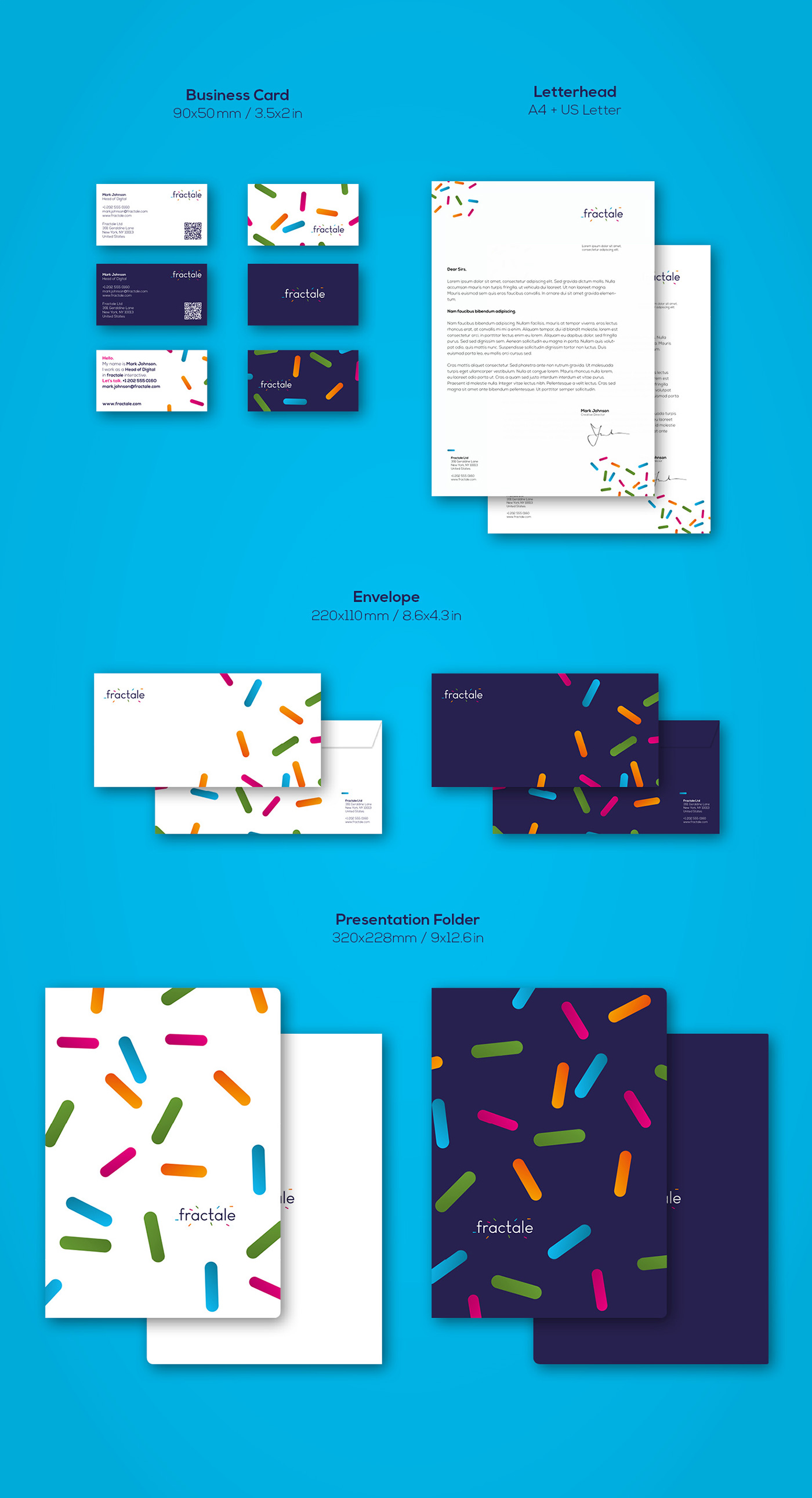 agency brand business card colorful creative designer envelope folder fractale fresh high quality innovation key visual letterhead miunik