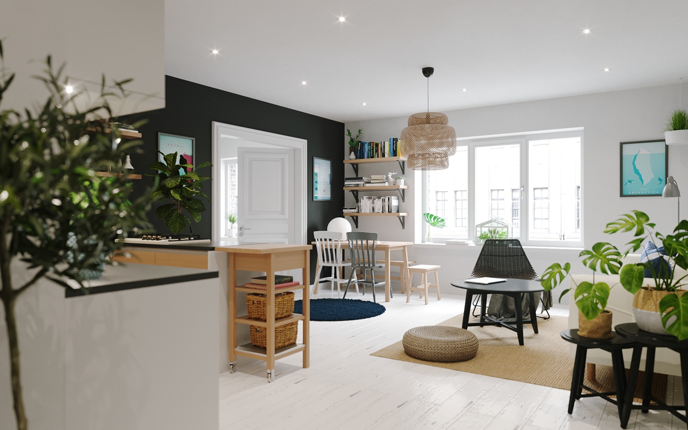 Interior apartment Scandinavian ikea Render visualization warsaw poland ukraine