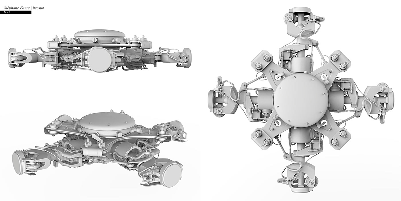 Hard surface modeling of a mech/robot done in Maya by Stephane Faure (beesub)