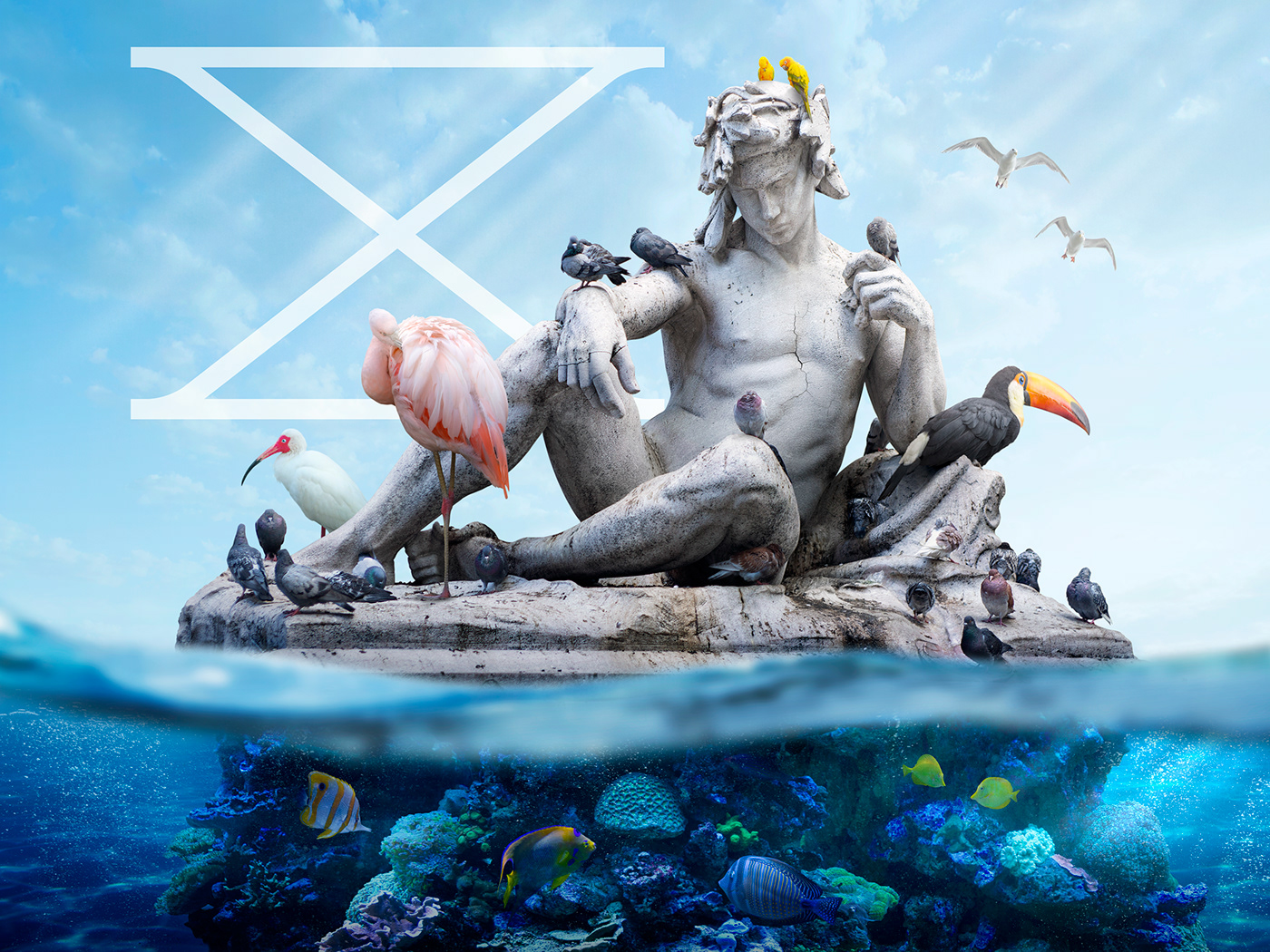 birds climate change Digital Collage fish global warming Ocean photomanipulation Sea Level Rise statue water