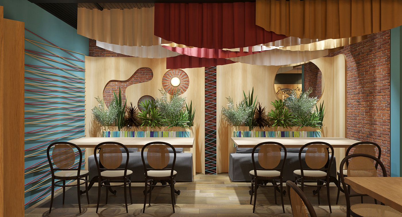 interior design  Render architecture 3D 3ds max modern visualization Mexican restaurant Food 