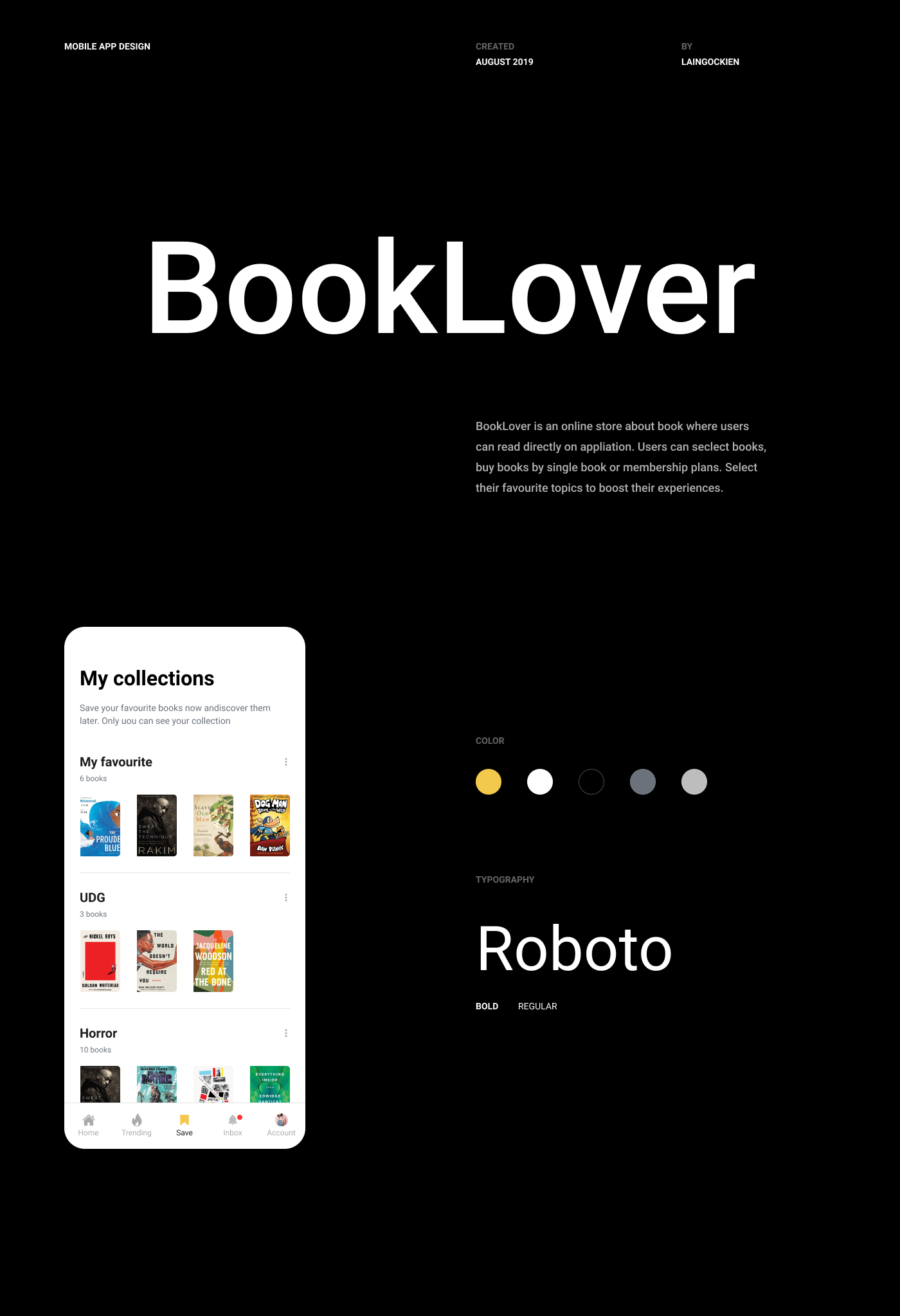 mobile read book application clean minimal yellow typography  