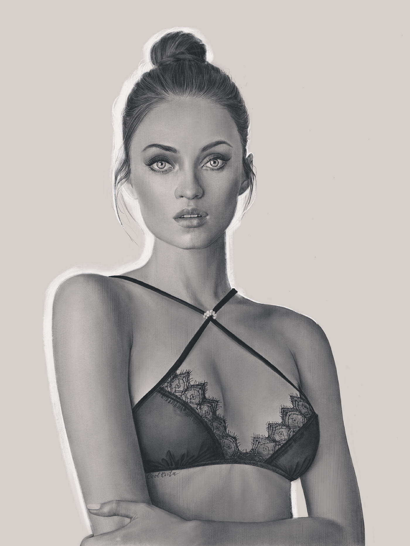 beautiful girl Digital Drawing Drawing  lingerie portrait