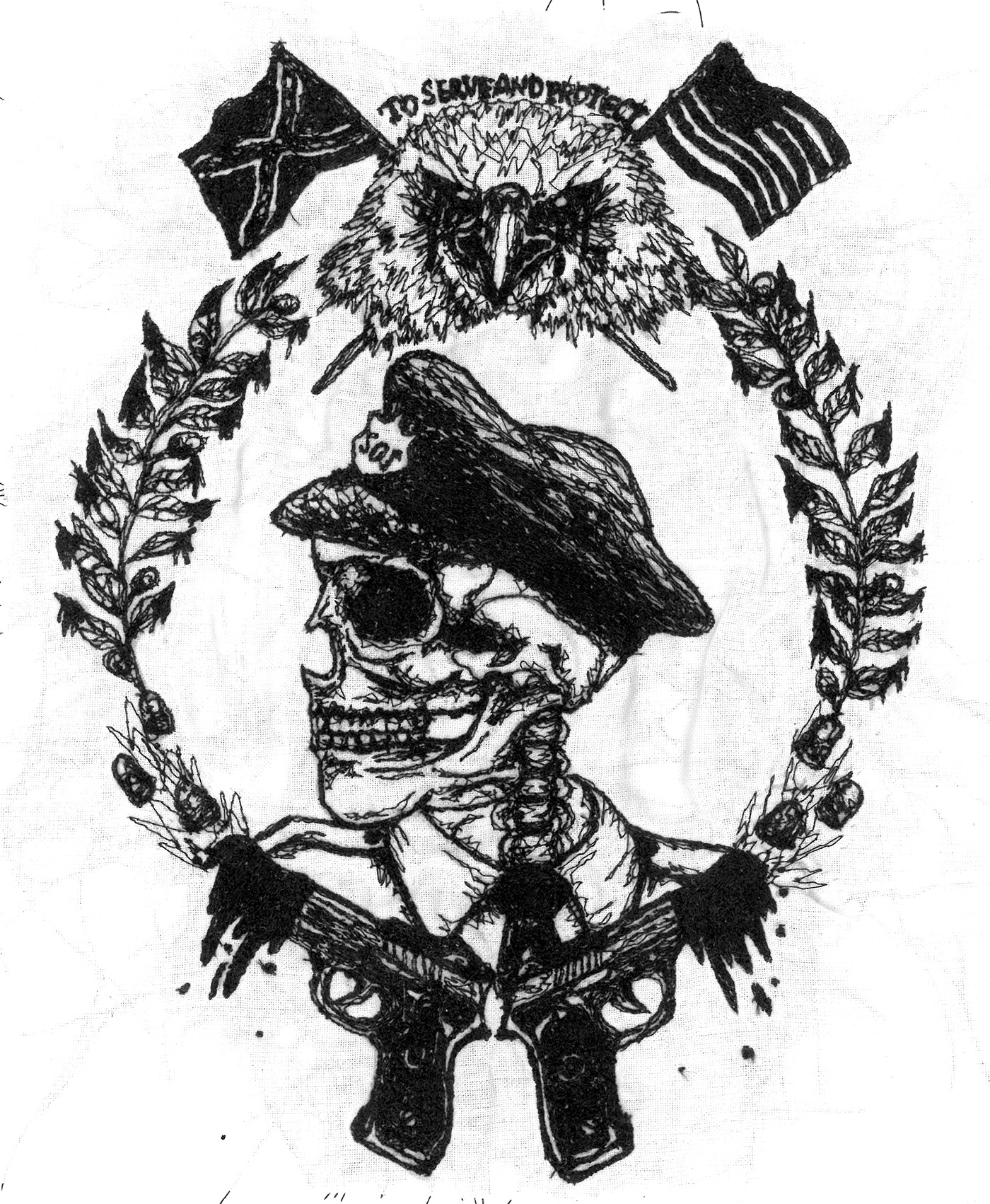 Police Brutality Political Art ILLUSTRATION  Embroidery Drawing  skull biro drawing macabre