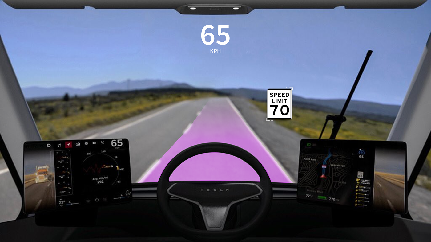 tesla augmented reality HUD windshield Truck Driving AR UI autopilot safety