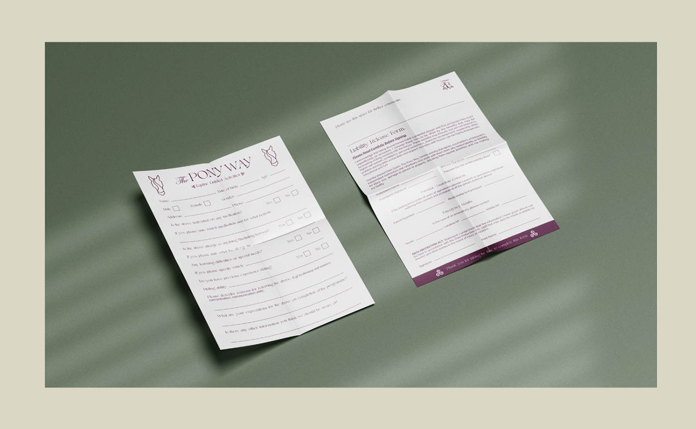 Corporate form design for The Pony Way showing the logo, the text and filling gaps
