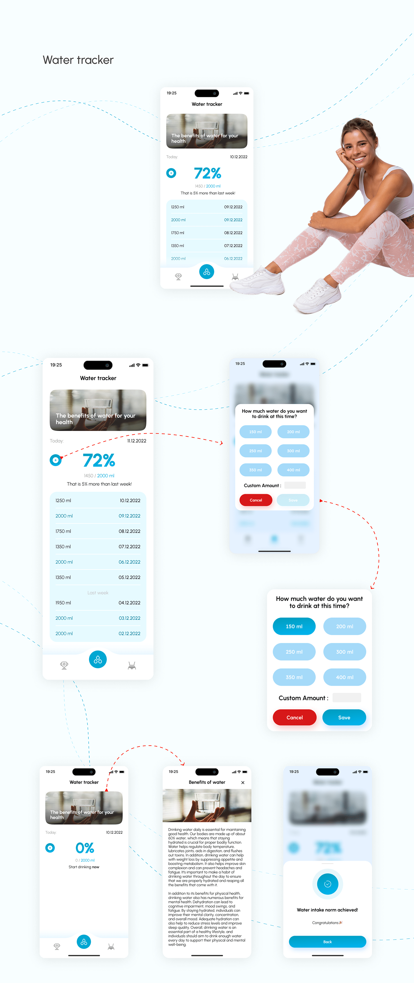 water tracker UI/UX Mobile app fitness sport Health gym challenge body ios