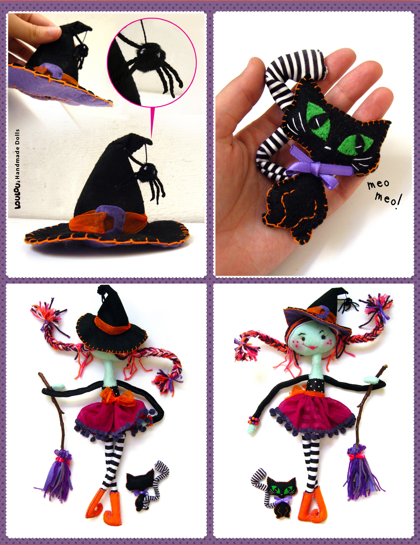 handmade witch blackcat wicked witch colorful Character design  dolldesign toydesign Character