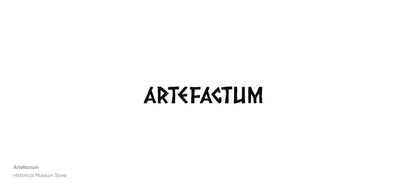 Logo design for a historical museum artifact store. logomark simple ethnos artefactum hand lettering