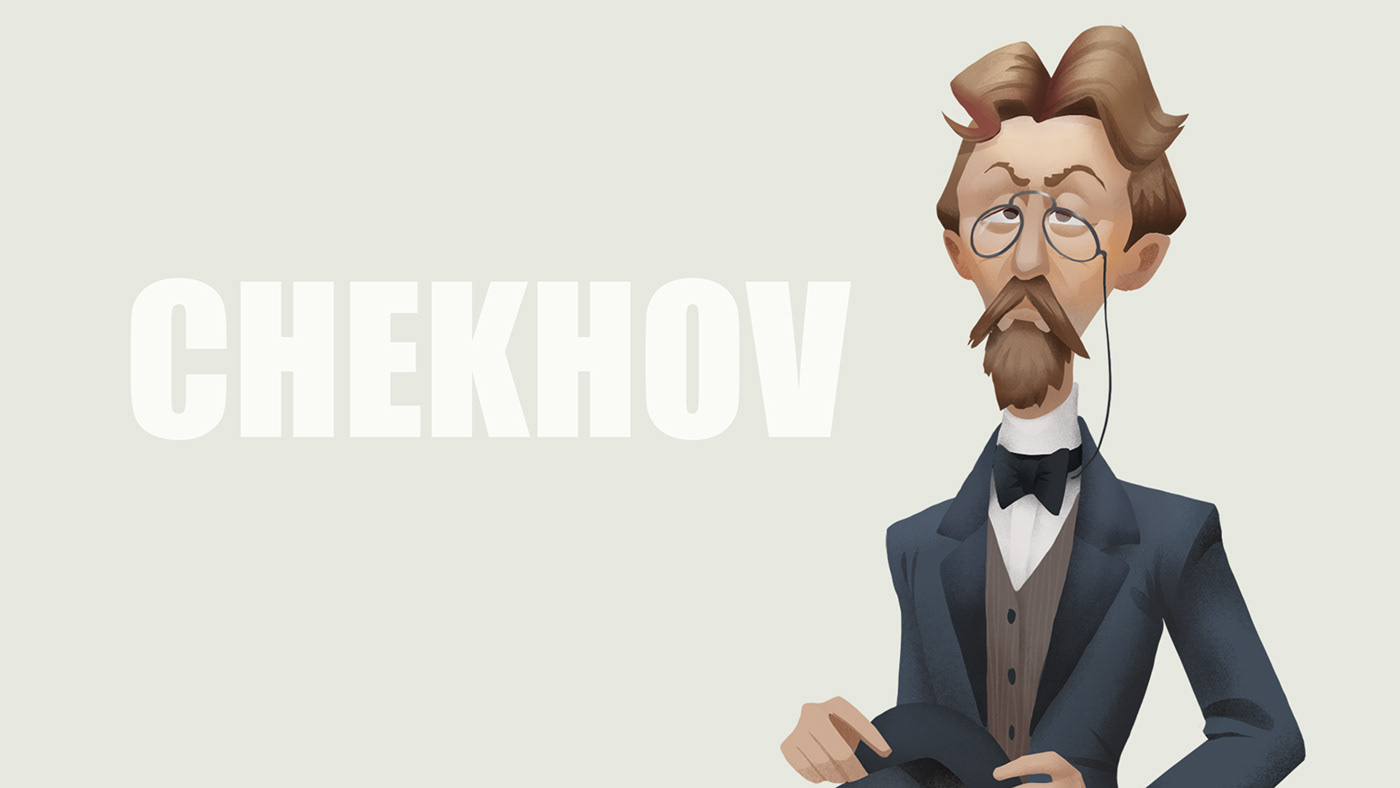 Esenin Mayakovsky tolstoy Chekhov Gogol caricature   Character design  digital portrait ILLUSTRATION  russian classics