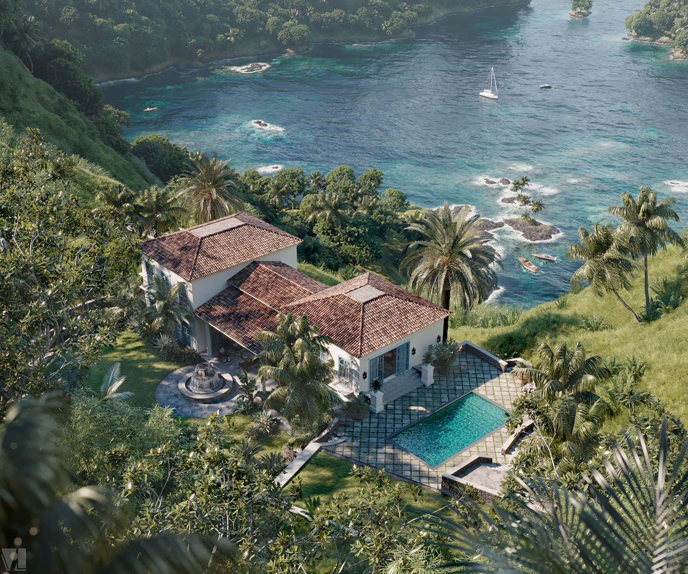 3dmax architecture CoronaRender  design Goa photoshop Tropical Villa visualization vizlinestudio