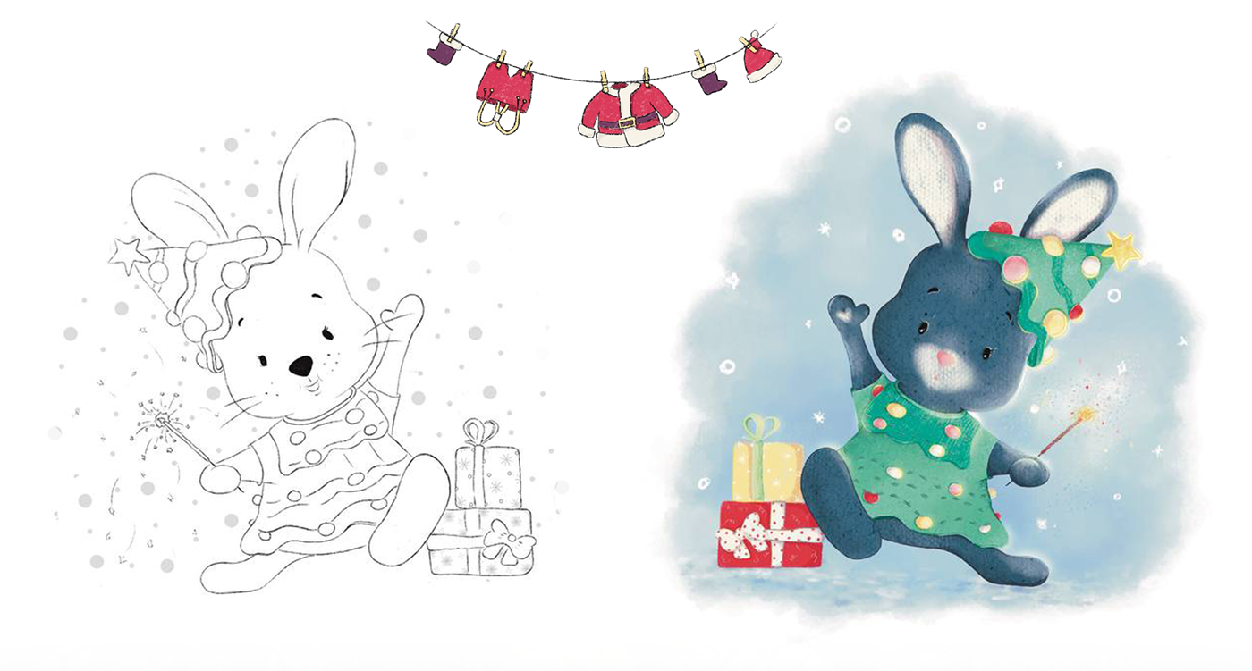 character concept characterdesign characters children illustration children's book happy new year ILLUSTRATION  kids illustration postcard rabbit