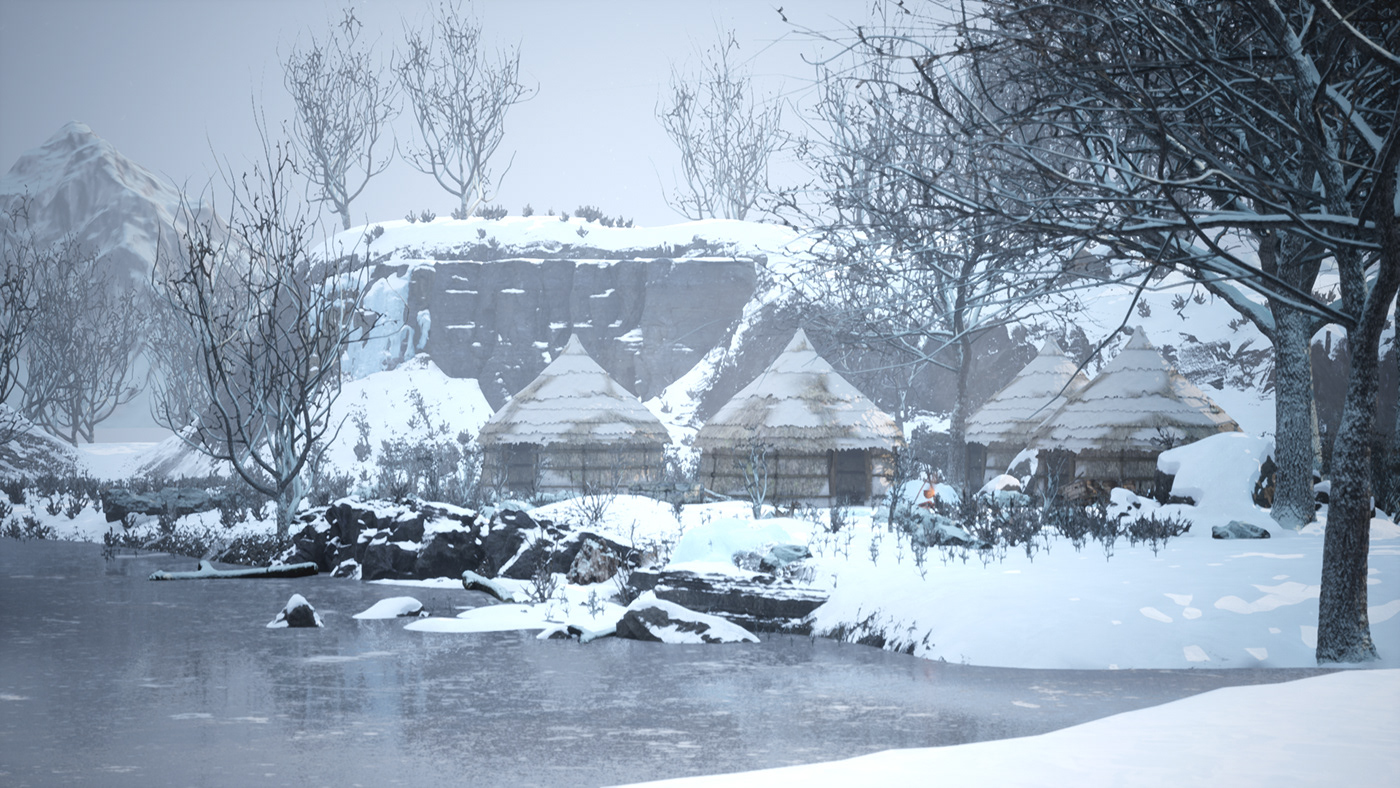 3d modeling animation  art Maya snow UnrealEngine village winter
