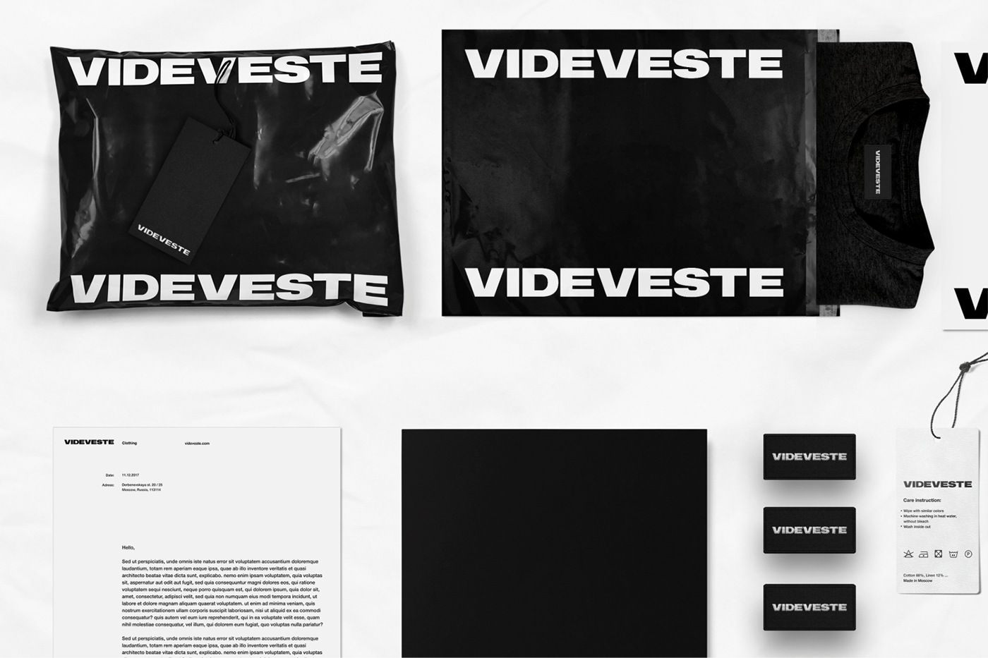 videveste Clothing Fashion  type bold radmirvolk logo blackandwhite branding  Packaging
