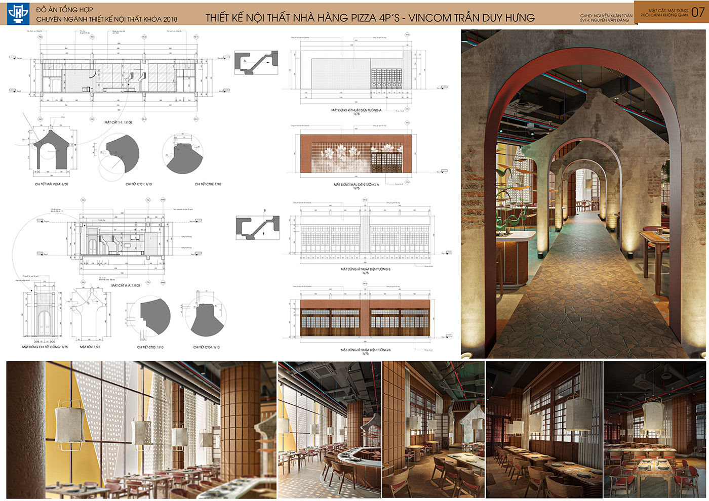 interior design  interior project Synthesis project pizza 4ps restaurant