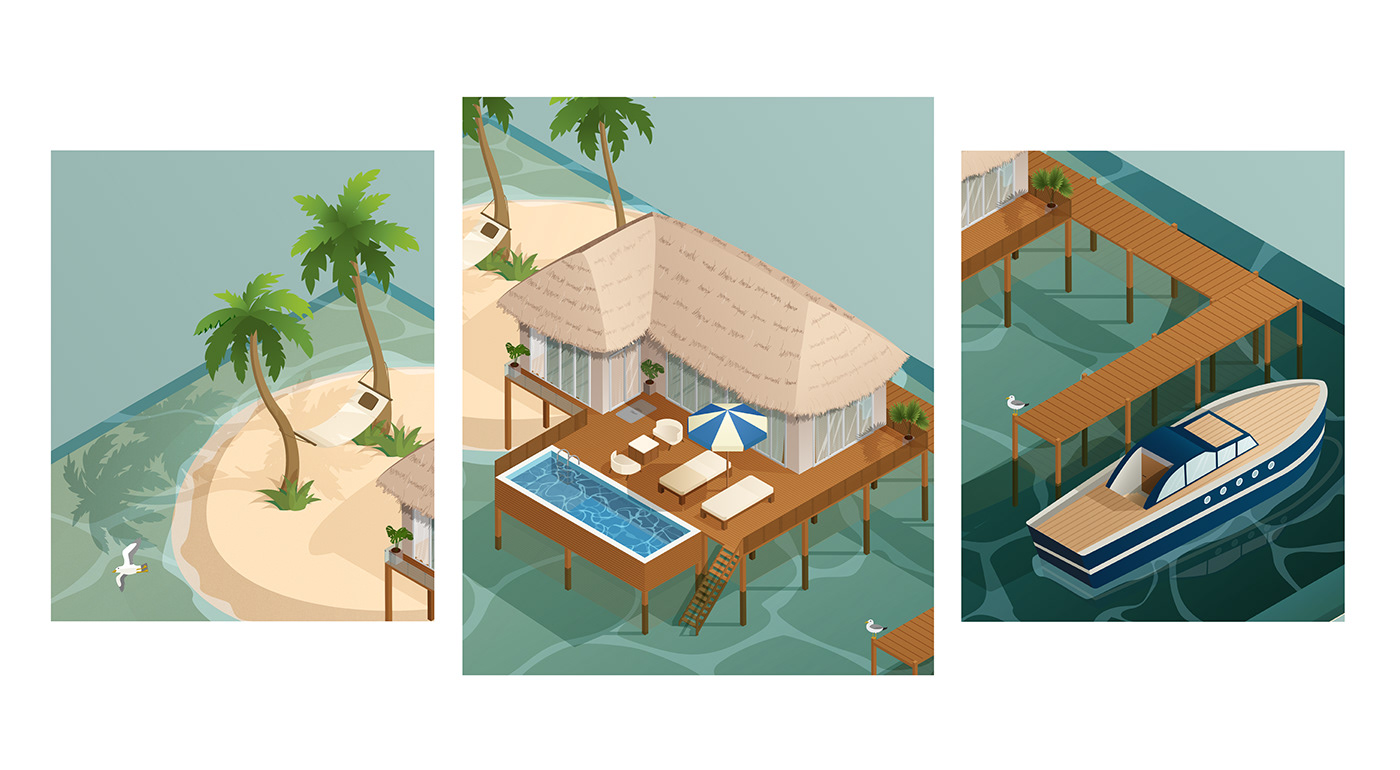 Vector Illustration Application Design ILLUSTRATION  Isometric mountains sea tourism Travel vacation Website Design