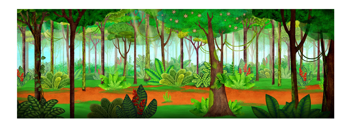 Paka Paka la vuelta en cuento characters children illustration cartoon ilustration ilustración para niños acuarela vegetación paisajes dibujos animados creativo watercolor