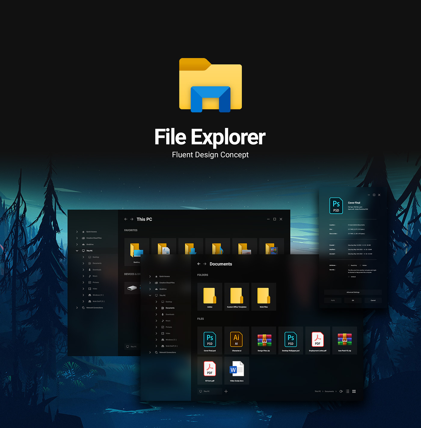 concept dark mode explorer file explorer Files fluent design Microsoft UI windows