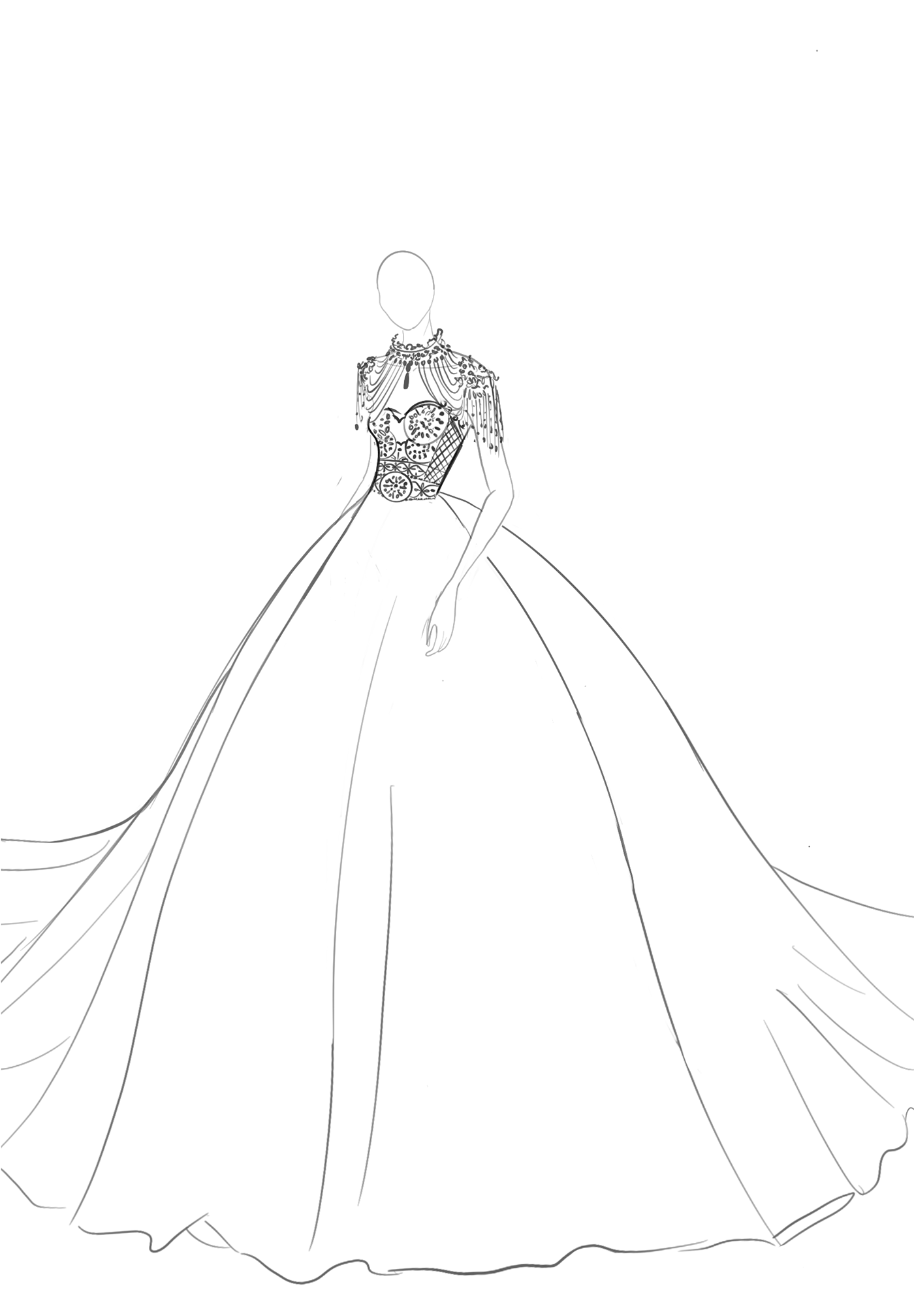 ILLUSTRATION  black and white gown womenswear Fashion  fashion illustration design adobe illustrator Procreate