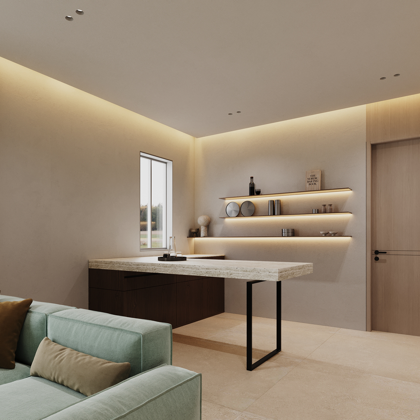 minimal Japandi Japandi interior sofa interior design  corona CGI reception living room Render